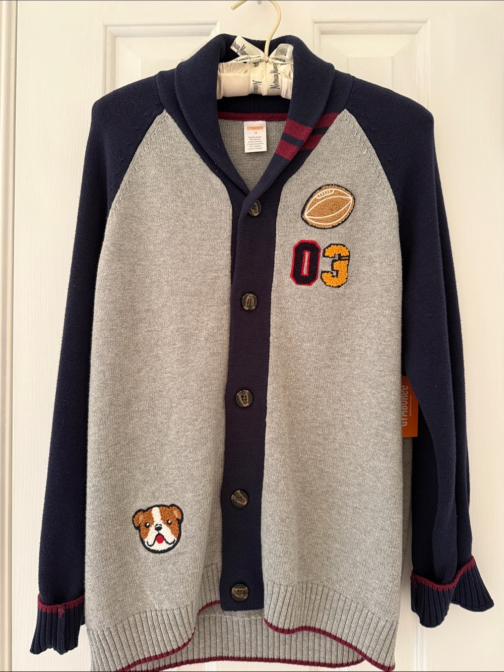 Children's Grey & Navy Football and dog Patch Cardigan Jacket sweater